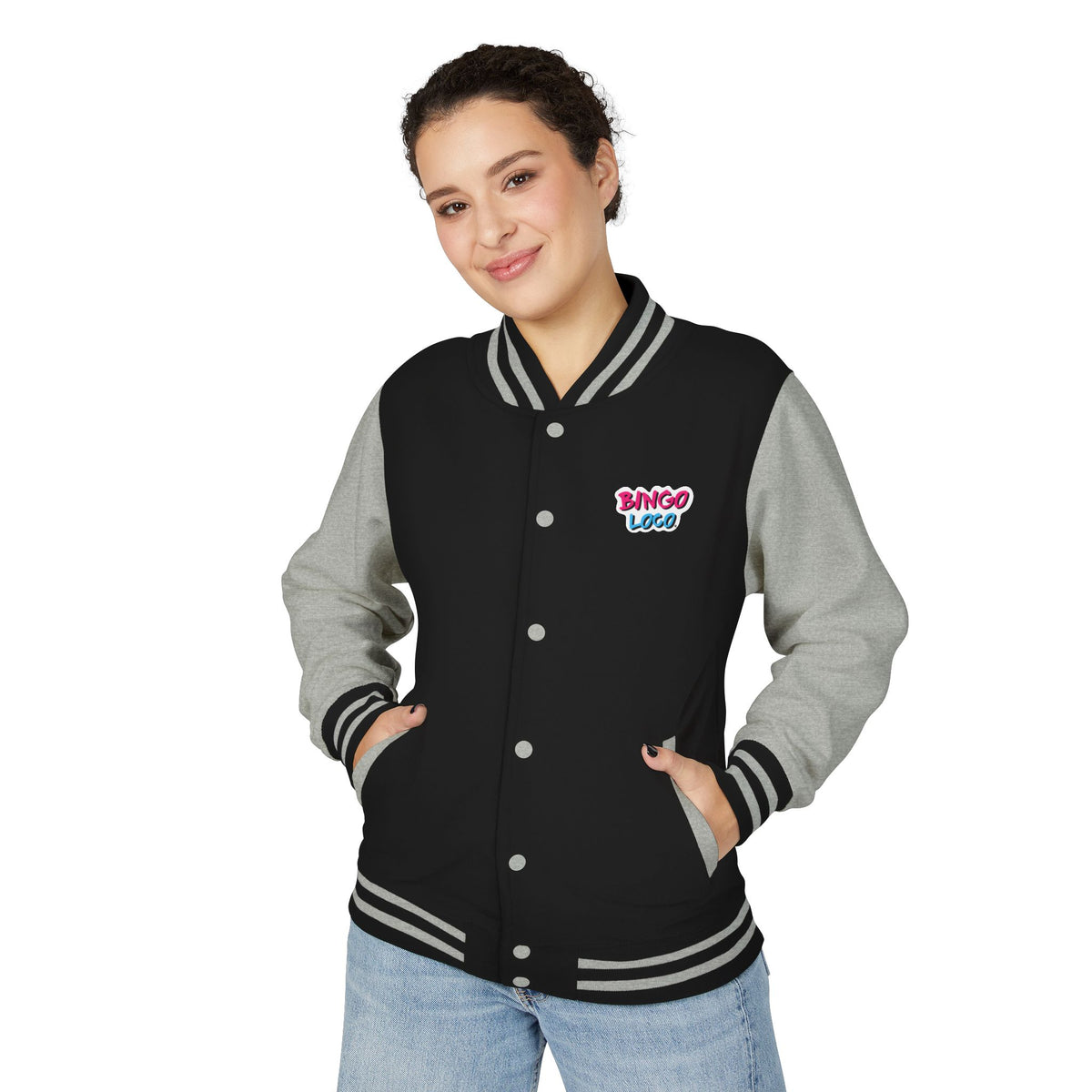 Pink Varsity Letterman Jacket with 'Bingo Logo' Chest Patch