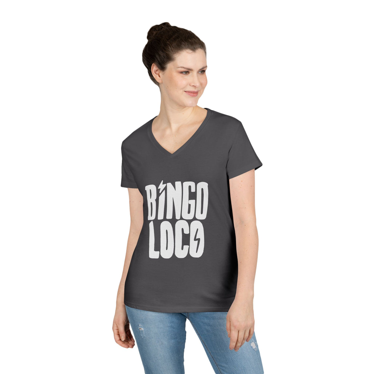 Bingo Loco V-Neck Tee — Retro Lightning Logo Women's T-Shirt