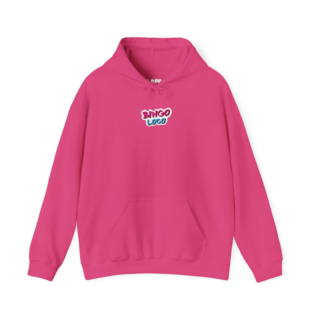 Bingo Logo Hoodie — Retro Pink & Blue Minimal Chest Graphic