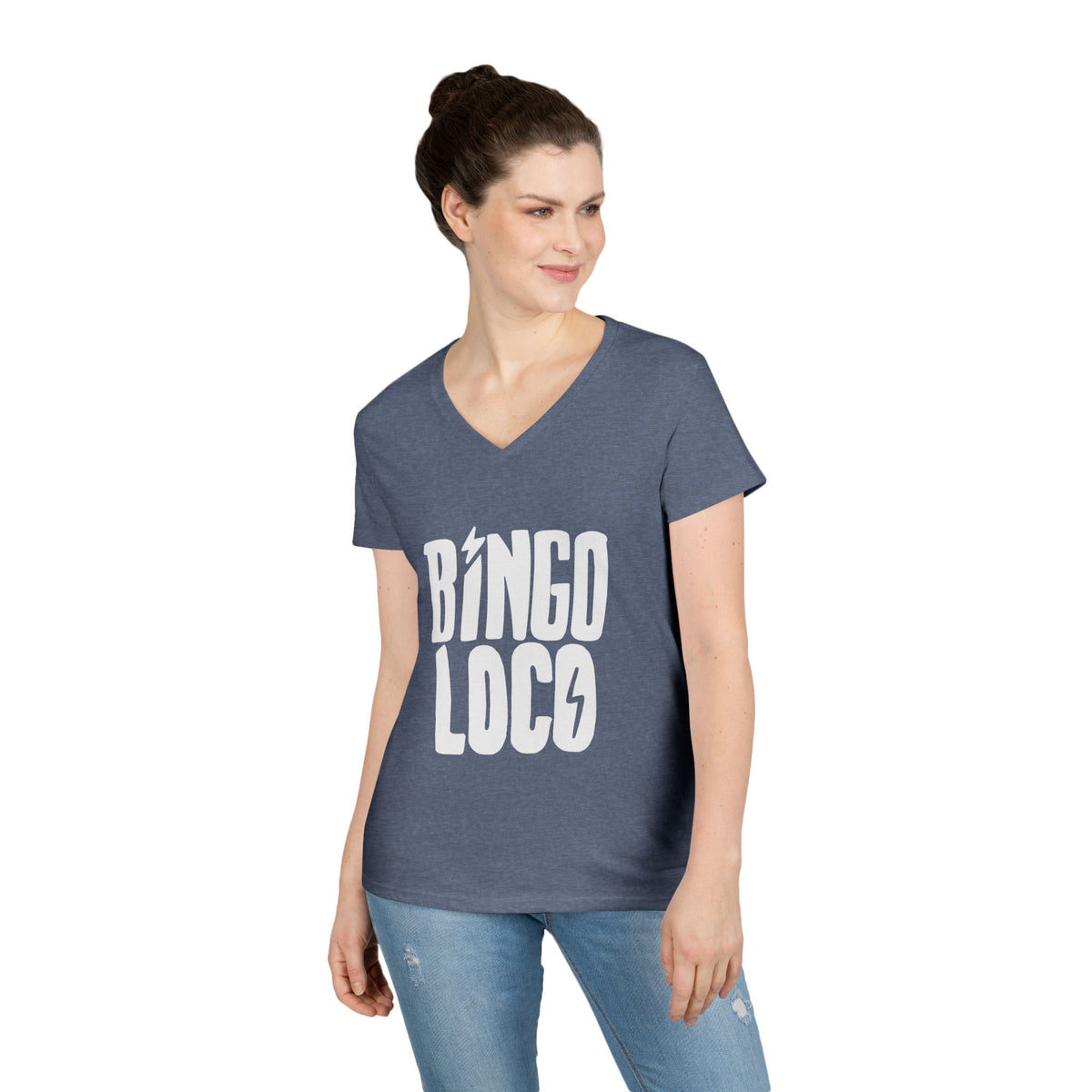 Bingo Loco V-Neck Tee — Retro Lightning Logo Women's T-Shirt