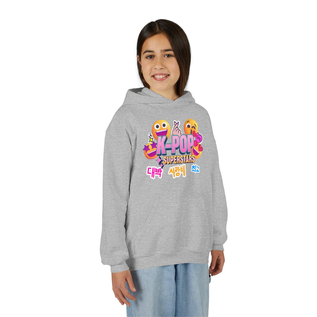 K-Pop Superstars Kids Hoodie — Cute Emoji Graphic Sweatshirt