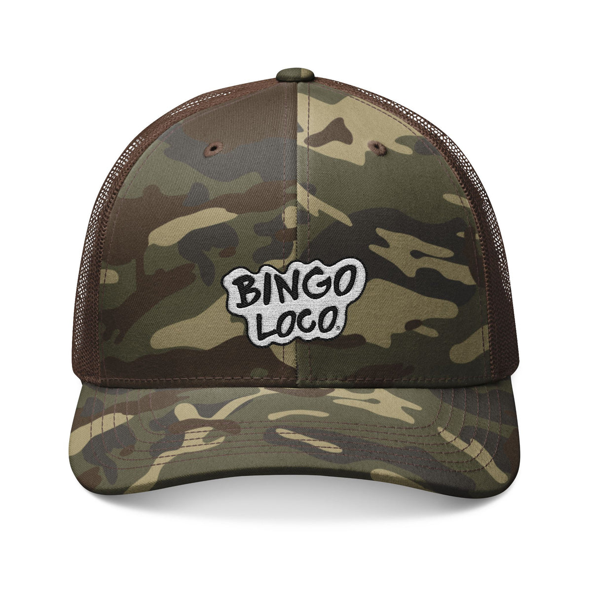 Camo Trucker Hat - Embroidered "Bingo Logo" Patch