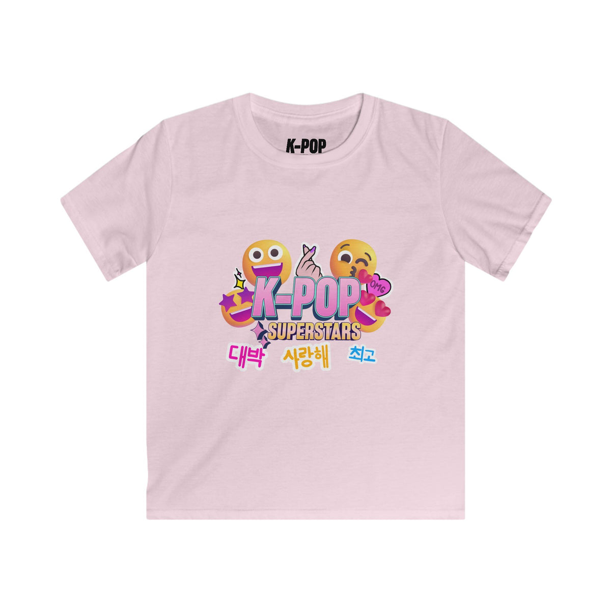 K-Pop Superstars Kids Tee — Cute Emoji & Hangul Graphic T-Shirt