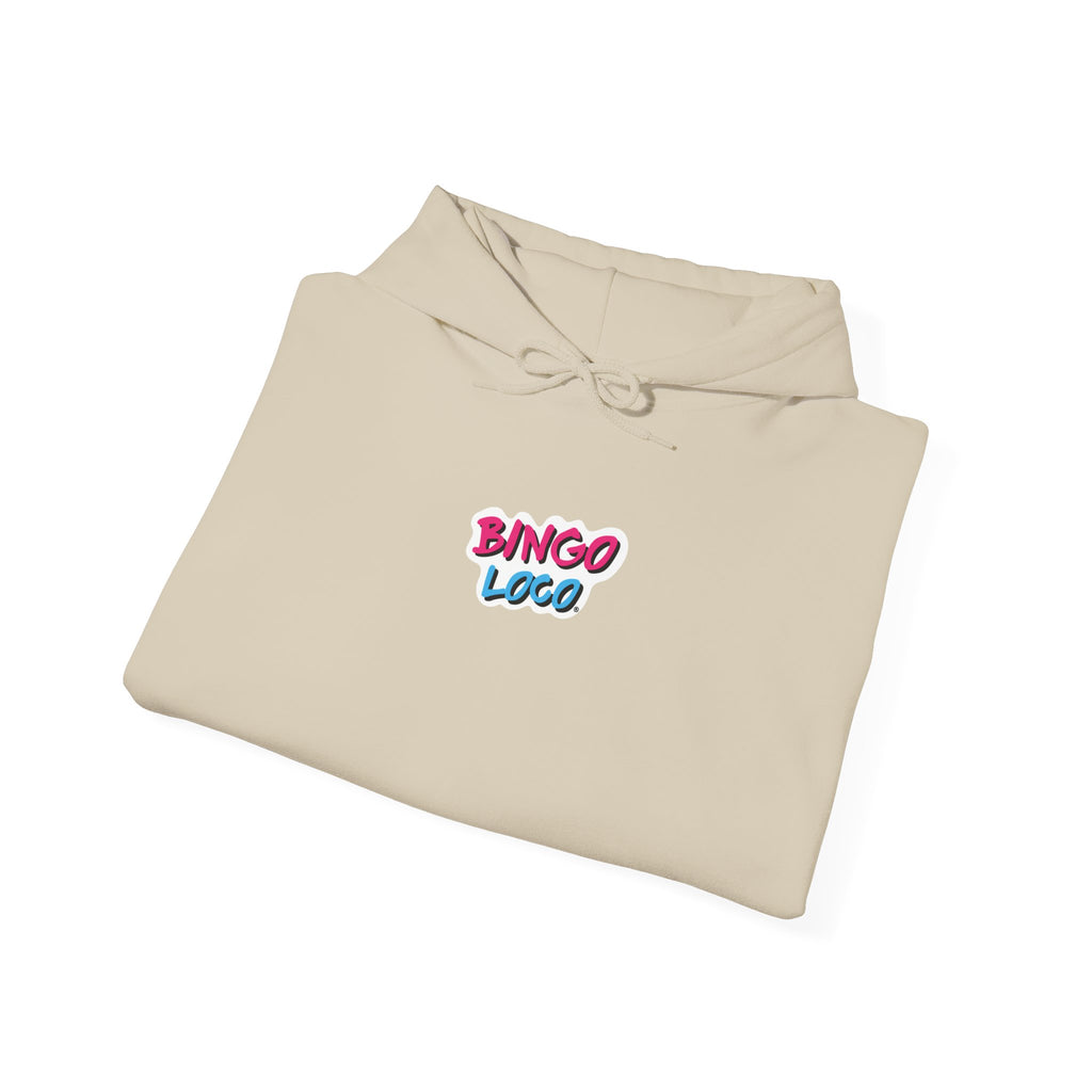 Bingo Logo Hoodie — Retro Pink & Blue Minimal Chest Graphic