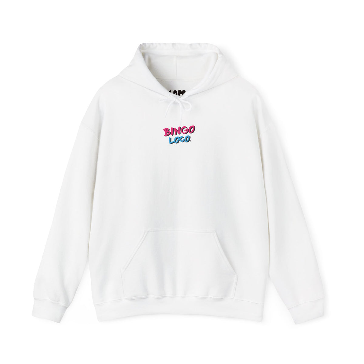 Bingo Logo Hoodie — Retro Pink & Blue Minimal Chest Graphic