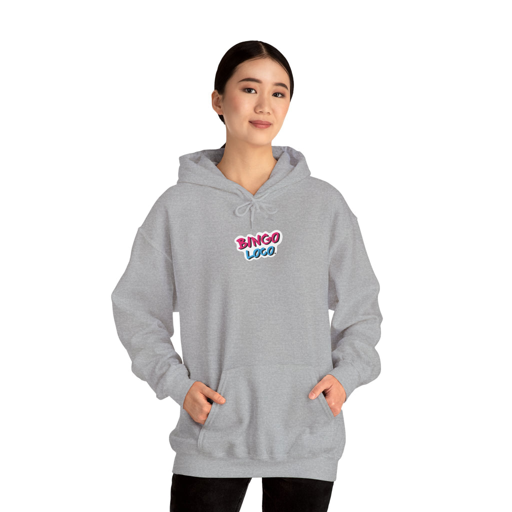 Bingo Logo Hoodie — Retro Pink & Blue Minimal Chest Graphic