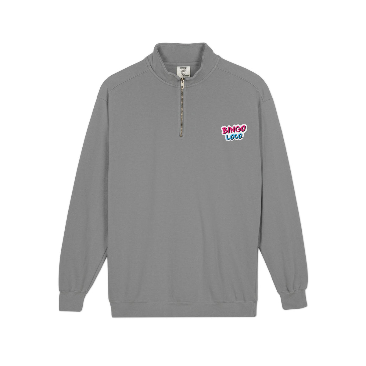 Quarter-Zip Sweatshirt — Retro 'Bingo Logo' Chest Graphic