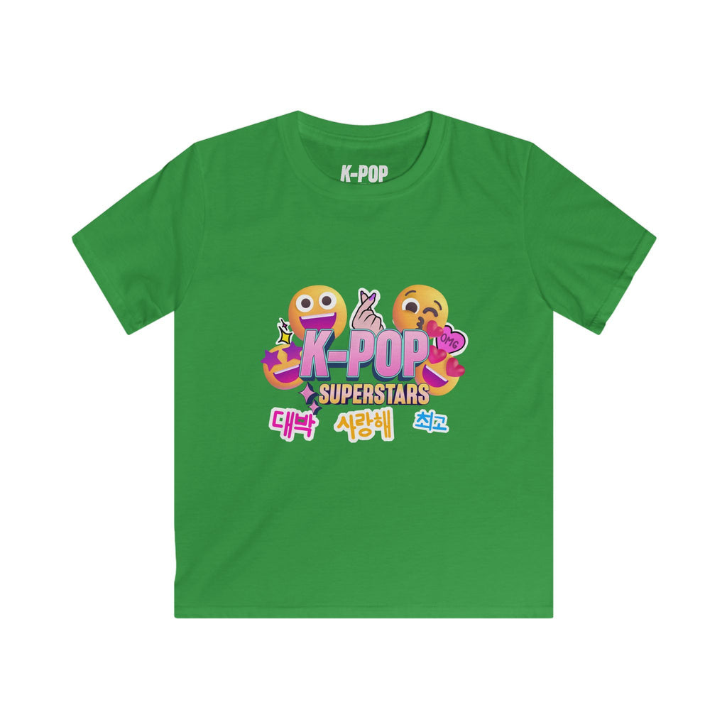 K-Pop Superstars Kids Tee — Cute Emoji & Hangul Graphic T-Shirt