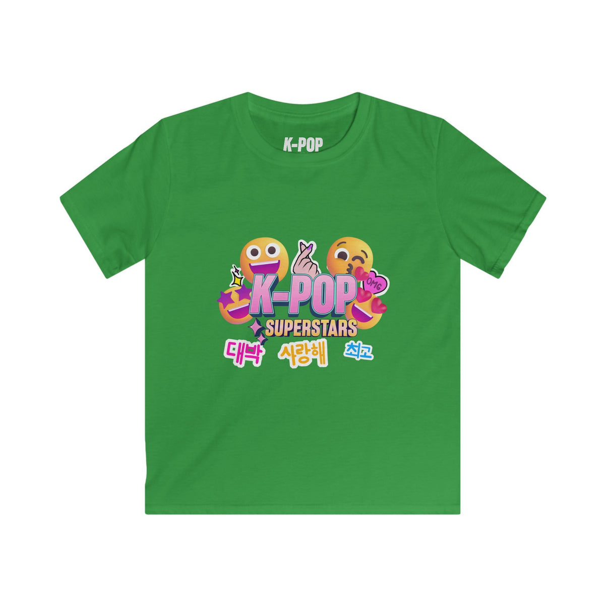 K-Pop Superstars Kids Tee — Cute Emoji & Hangul Graphic T-Shirt