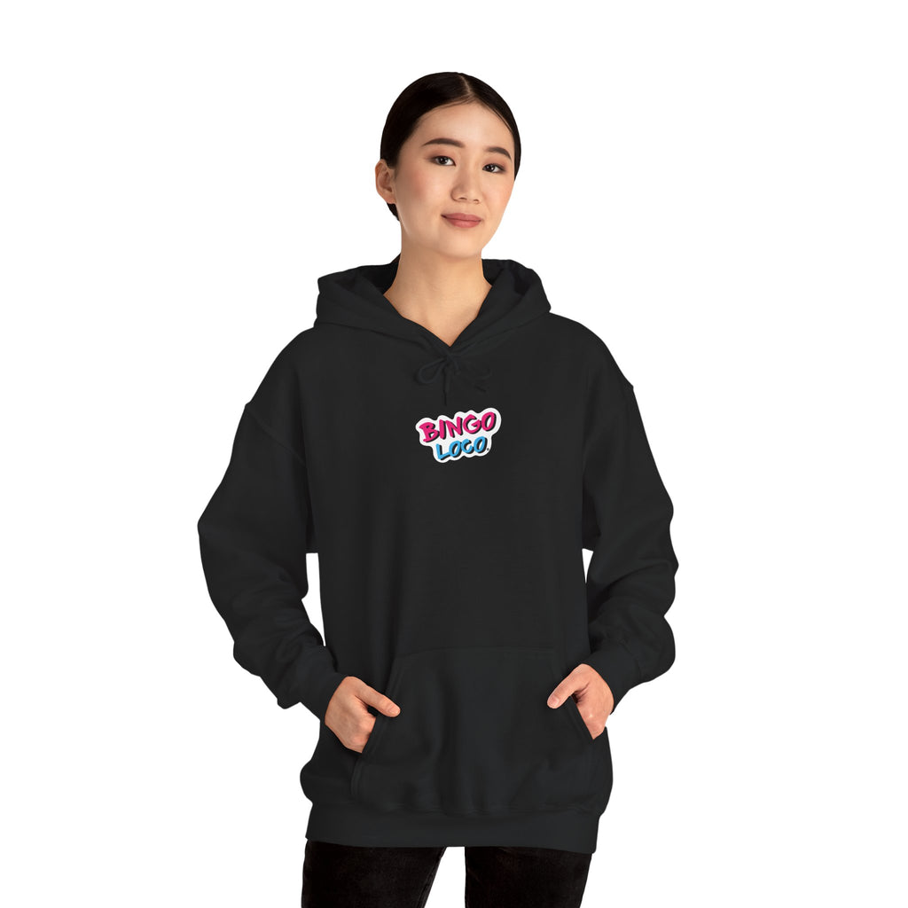 Bingo Logo Hoodie — Retro Pink & Blue Minimal Chest Graphic