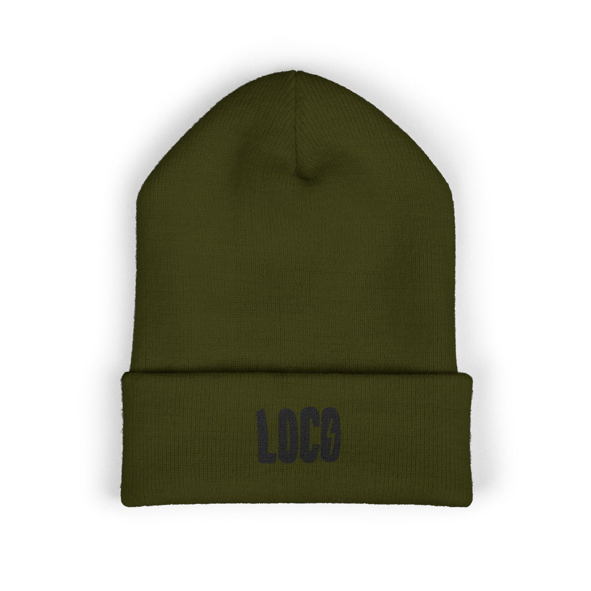 Embroidered 'LOCO' Cuffed Beanie — Classic Knit Winter Hat