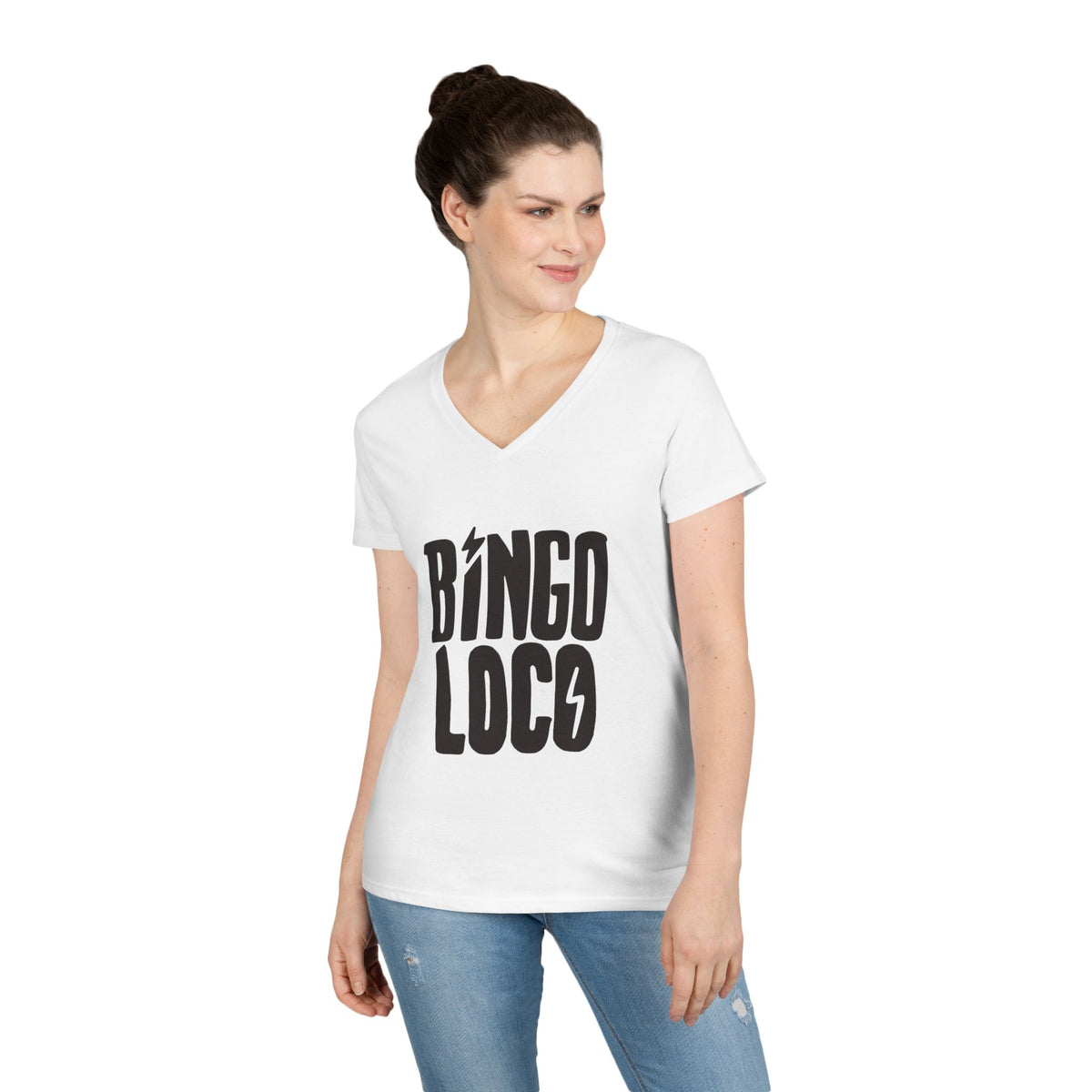 Bingo Loco V-Neck Tee — Retro Lightning Logo Women's T-Shirt