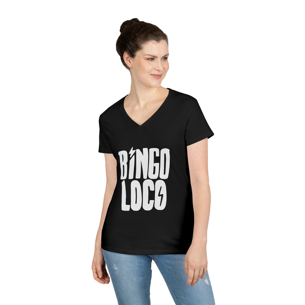 Bingo Loco V-Neck Tee — Retro Lightning Logo Women's T-Shirt
