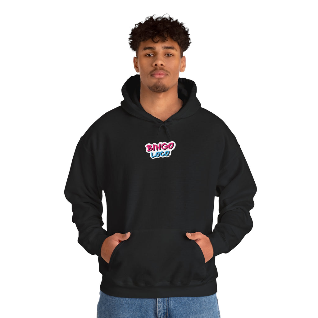 Bingo Logo Hoodie — Retro Pink & Blue Minimal Chest Graphic