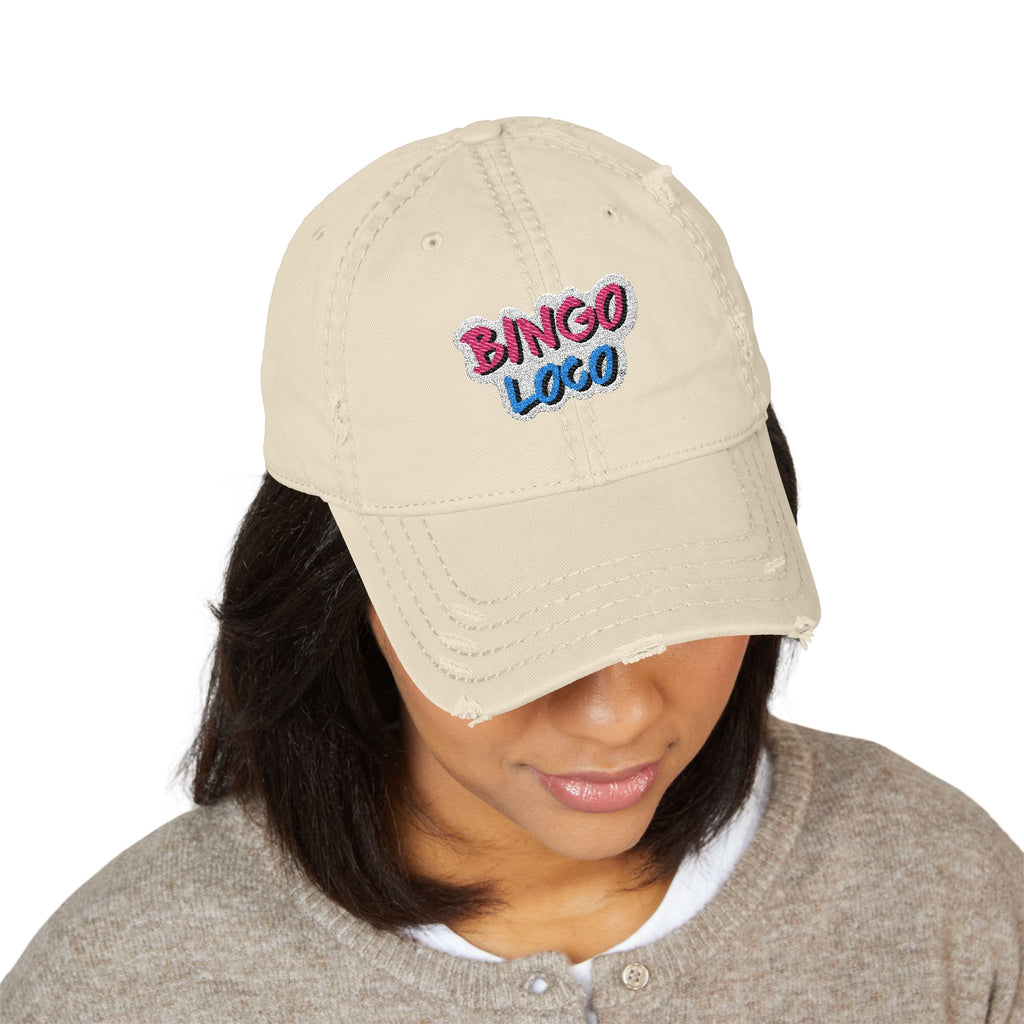 Distressed Embroidered 'Bingo Loco' Dad Hat — Retro Fun Baseball Cap