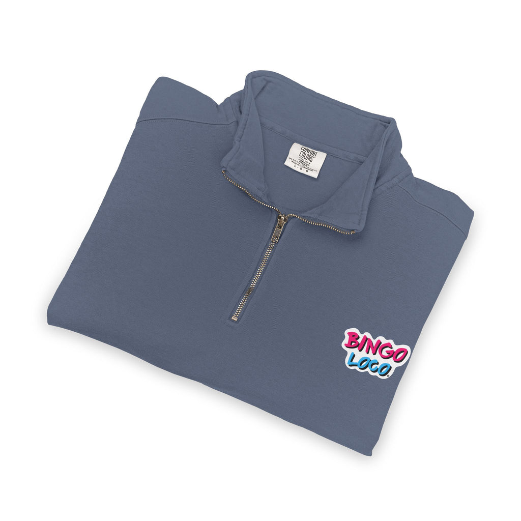 Quarter-Zip Sweatshirt — Retro 'Bingo Logo' Chest Graphic