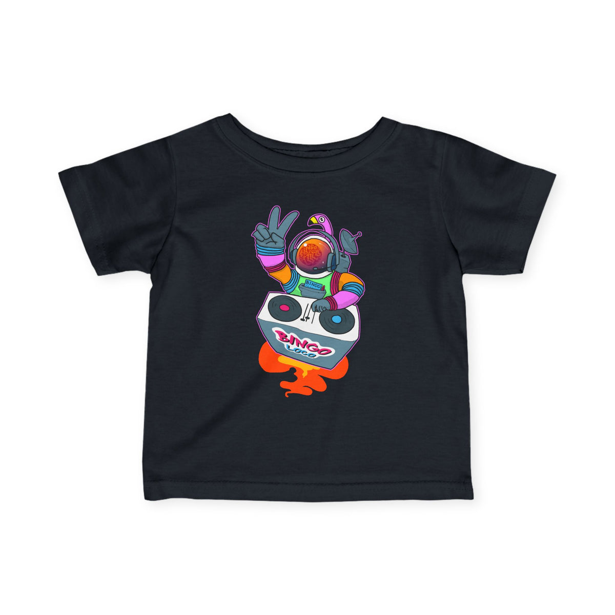 Infant Tee — Colorful DJ Astronaut Baby T‑Shirt (Bingo Loco)
