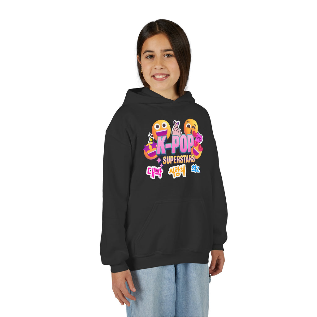 K-Pop Superstars Kids Hoodie — Cute Emoji Graphic Sweatshirt