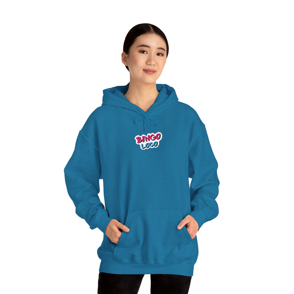 Bingo Logo Hoodie — Retro Pink & Blue Minimal Chest Graphic