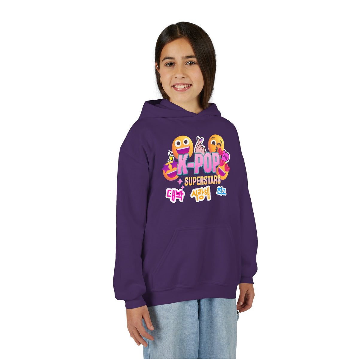 K-Pop Superstars Kids Hoodie — Cute Emoji Graphic Sweatshirt