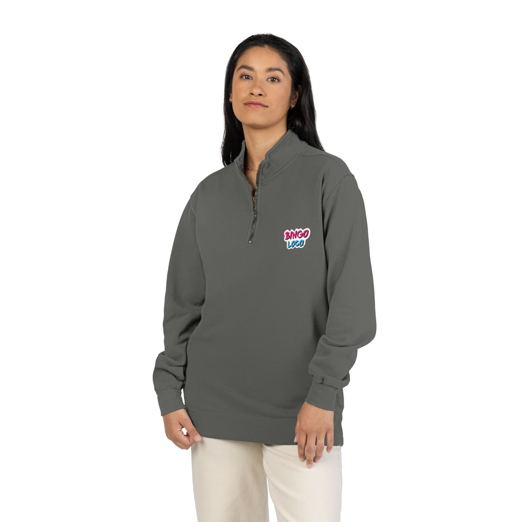 Quarter-Zip Sweatshirt — Retro 'Bingo Logo' Chest Graphic