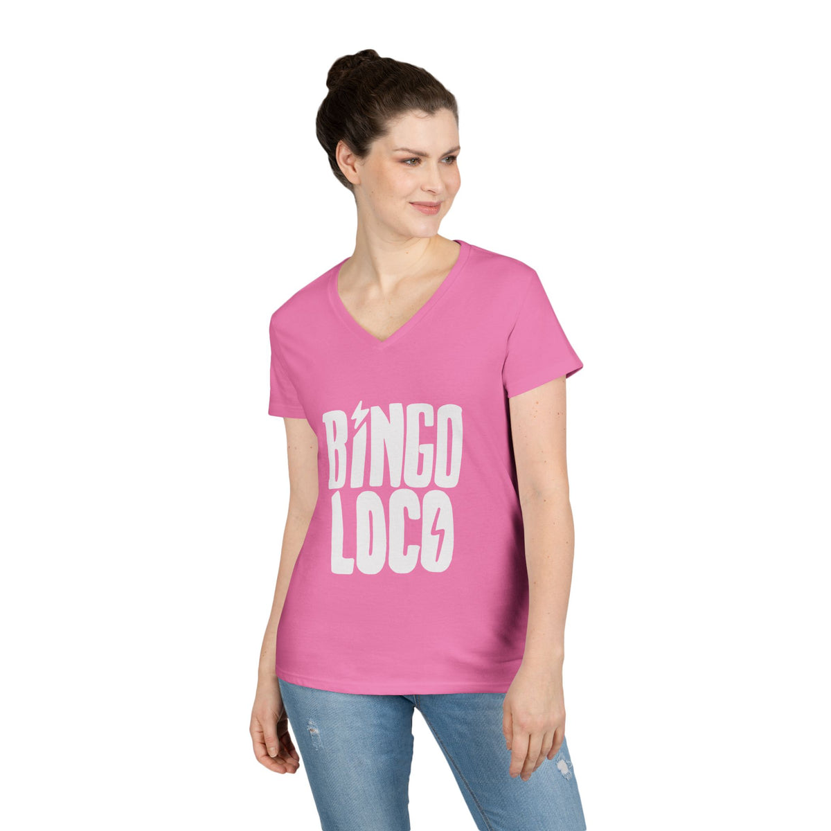 Bingo Loco V-Neck Tee — Retro Lightning Logo Women's T-Shirt