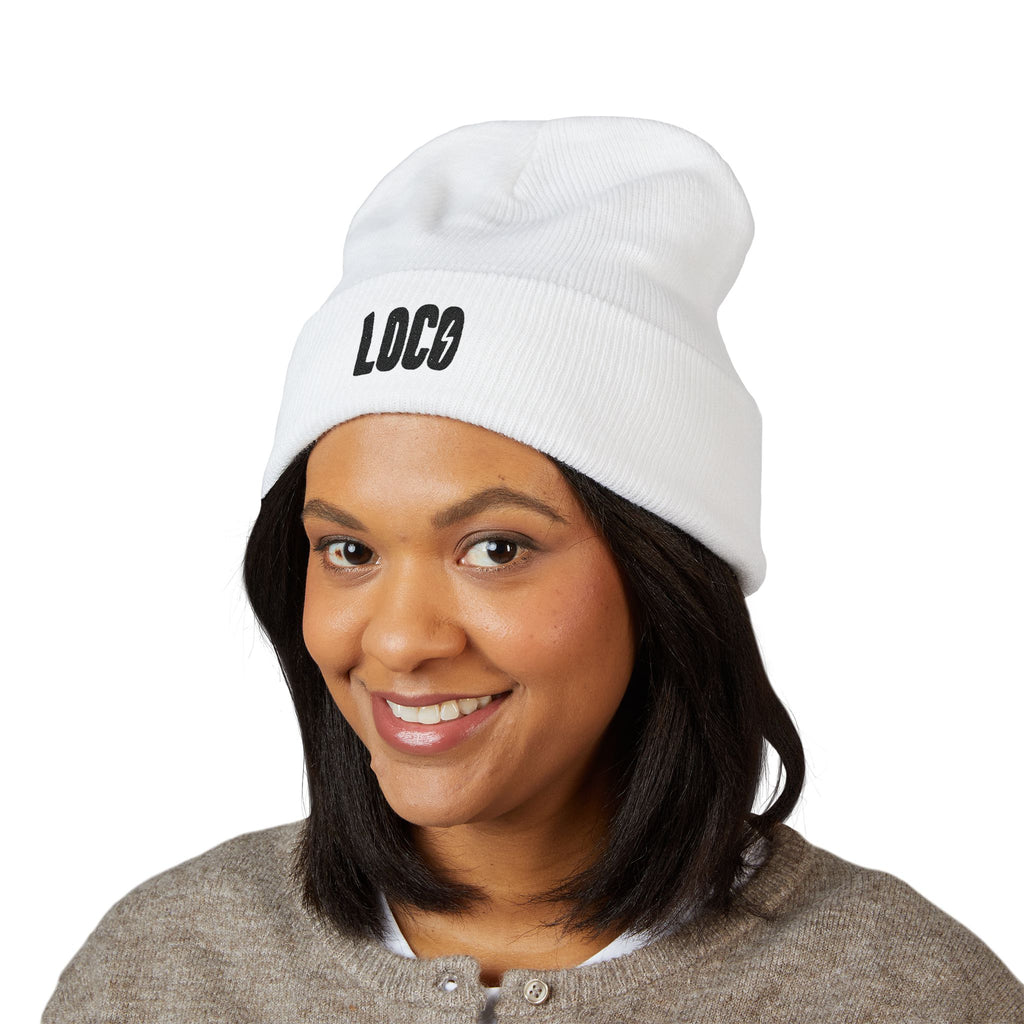 Embroidered 'LOCO' Cuffed Beanie — Classic Knit Winter Hat