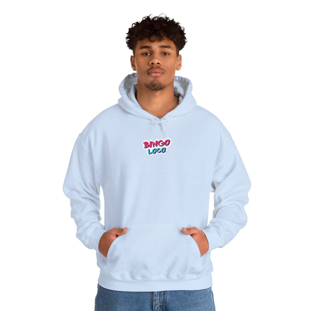 Bingo Logo Hoodie — Retro Pink & Blue Minimal Chest Graphic