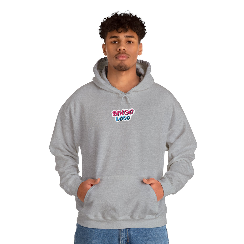 Bingo Logo Hoodie — Retro Pink & Blue Minimal Chest Graphic