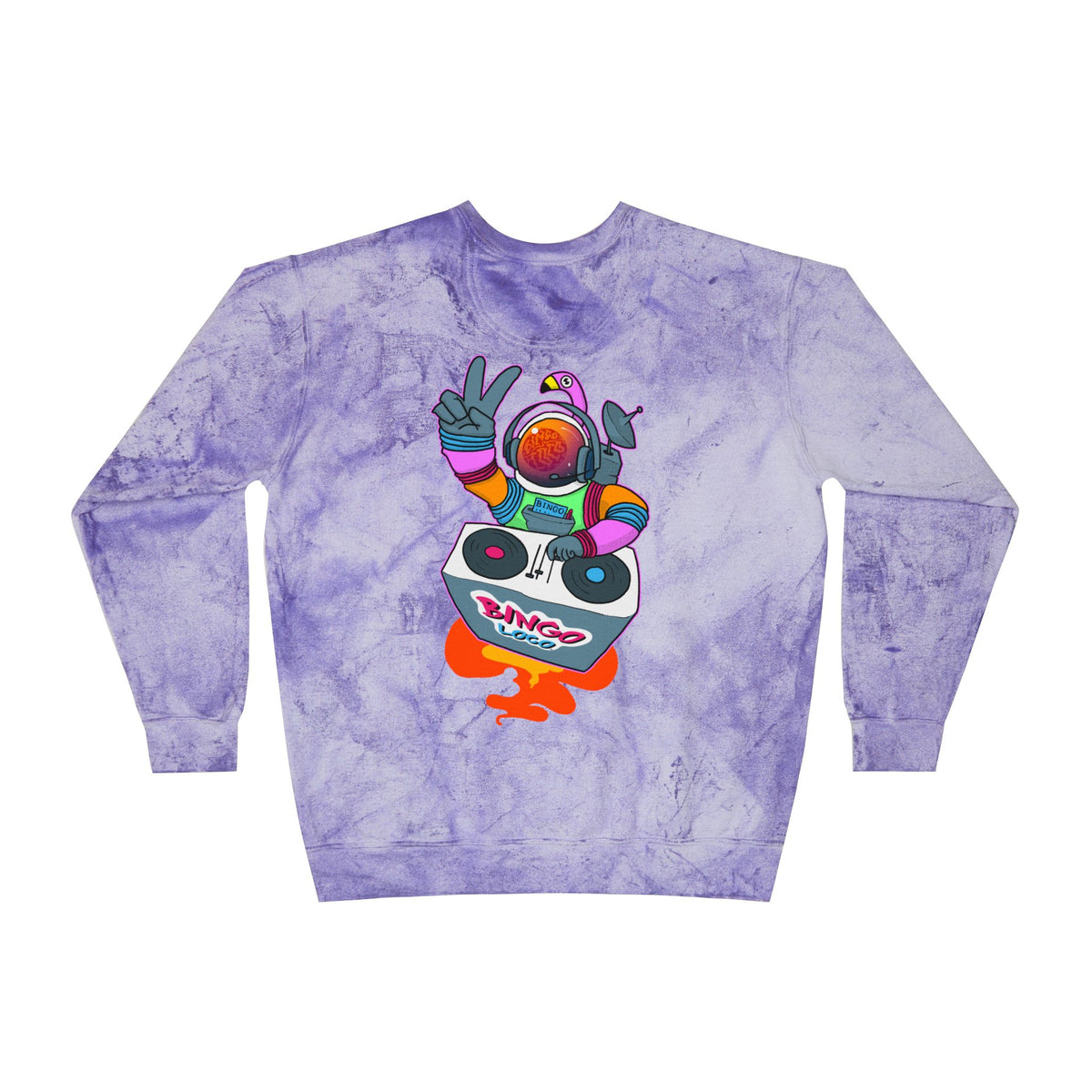 Color Blast Crewneck Sweatshirt — Retro Astronaut DJ Tie-Dye Design