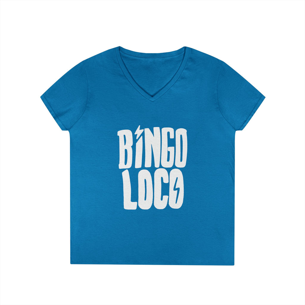 Bingo Loco V-Neck Tee — Retro Lightning Logo Women's T-Shirt