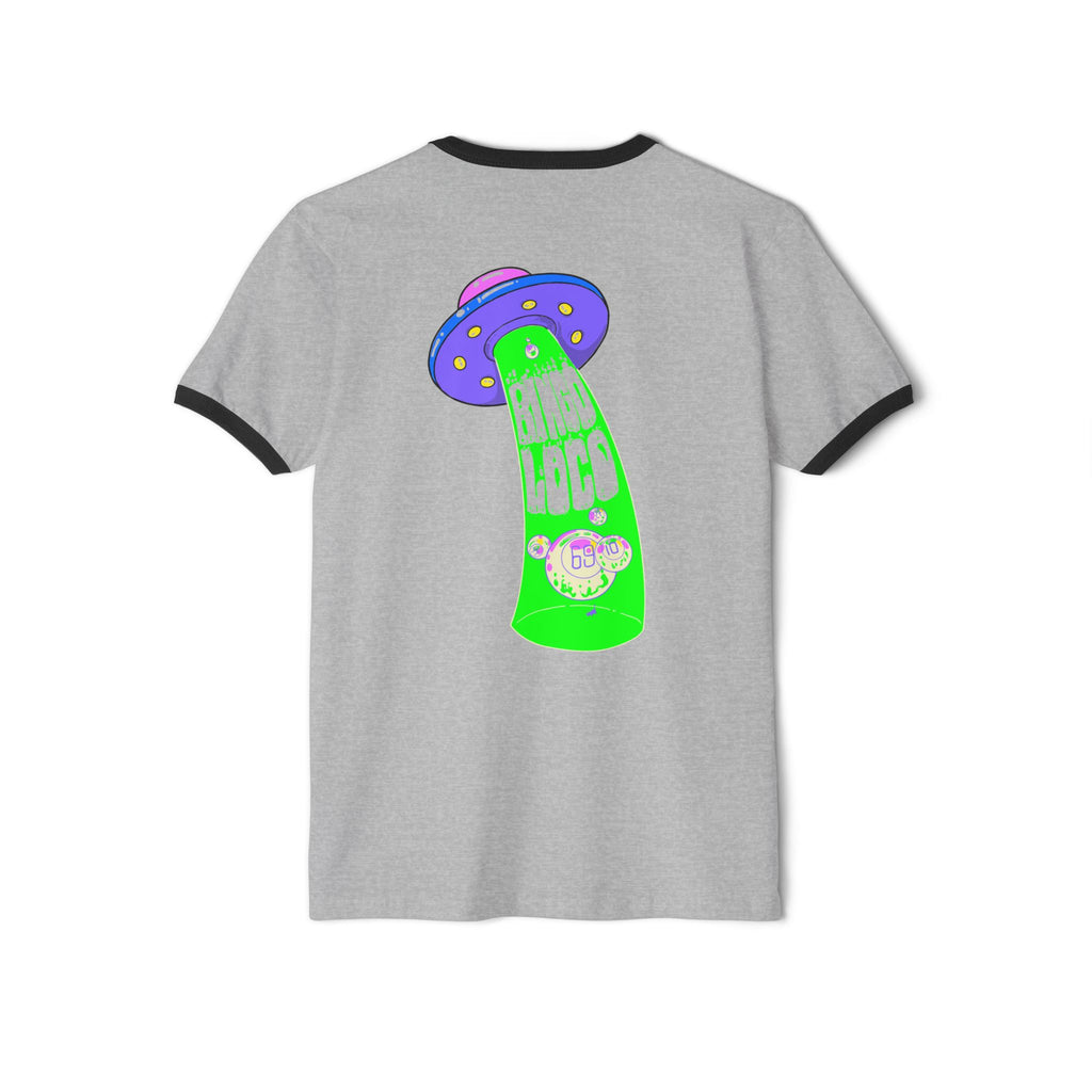 Alien Abduction Ringer Tee — Neon UFO "Stay Loco" Graphic Shirt