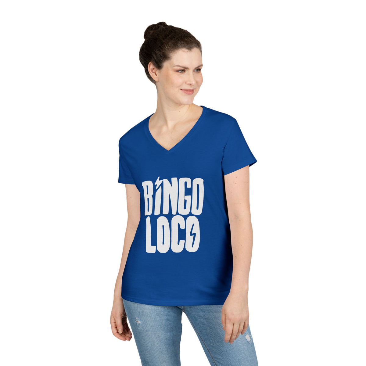 Bingo Loco V-Neck Tee — Retro Lightning Logo Women's T-Shirt