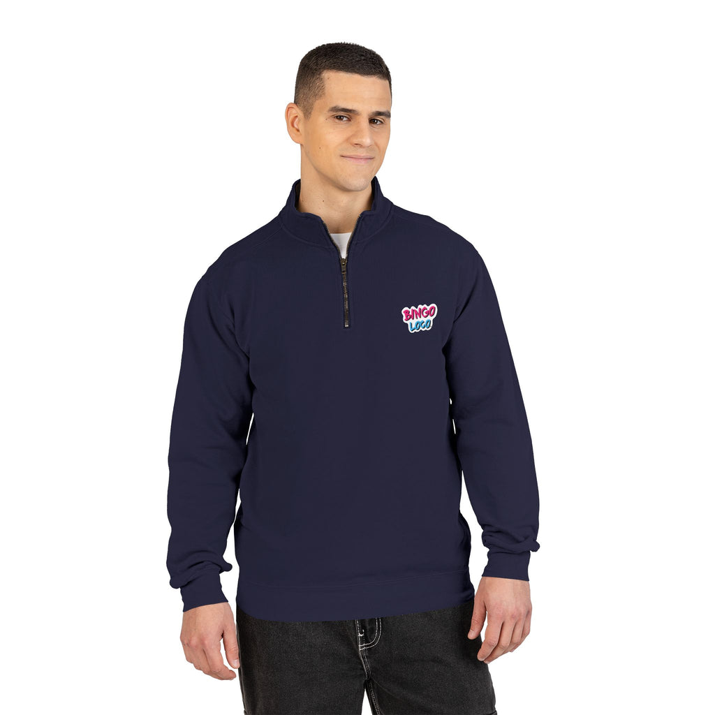 Quarter-Zip Sweatshirt — Retro 'Bingo Logo' Chest Graphic