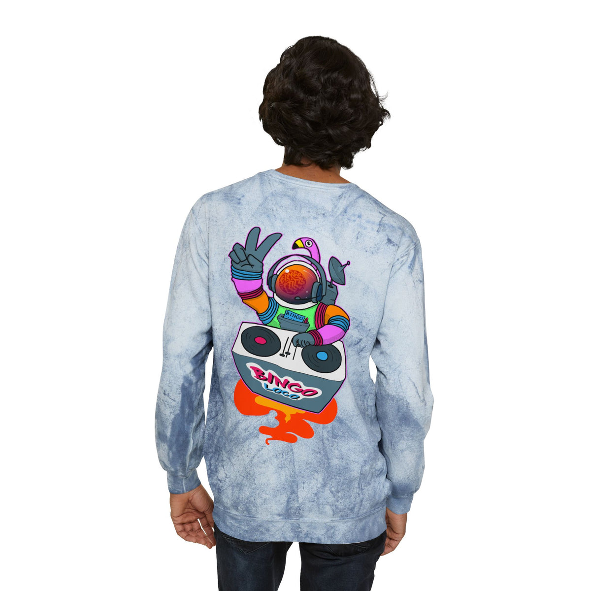 Color Blast Crewneck Sweatshirt — Retro Astronaut DJ Tie-Dye Design