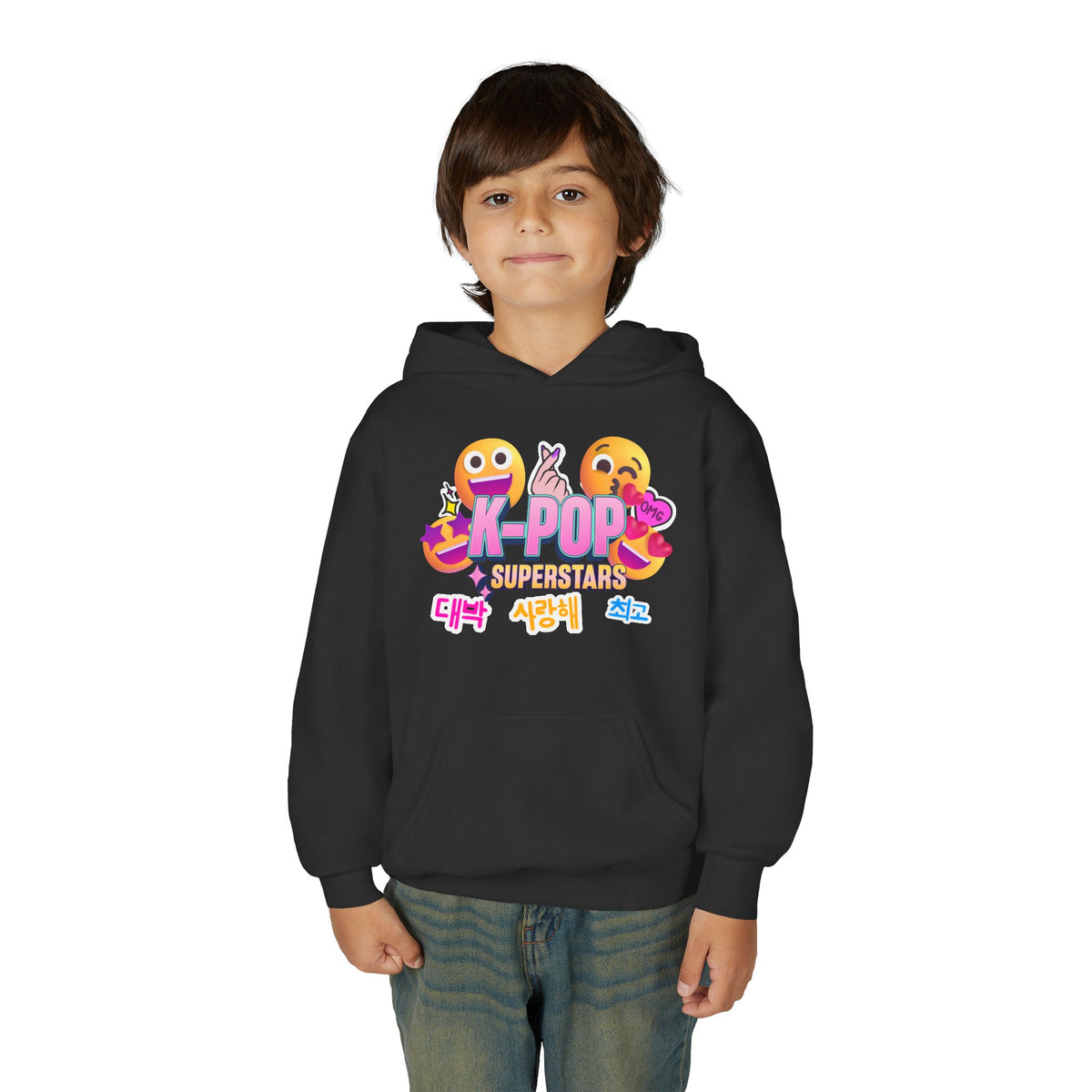 K-Pop Superstars Kids Hoodie — Cute Emoji Graphic Sweatshirt