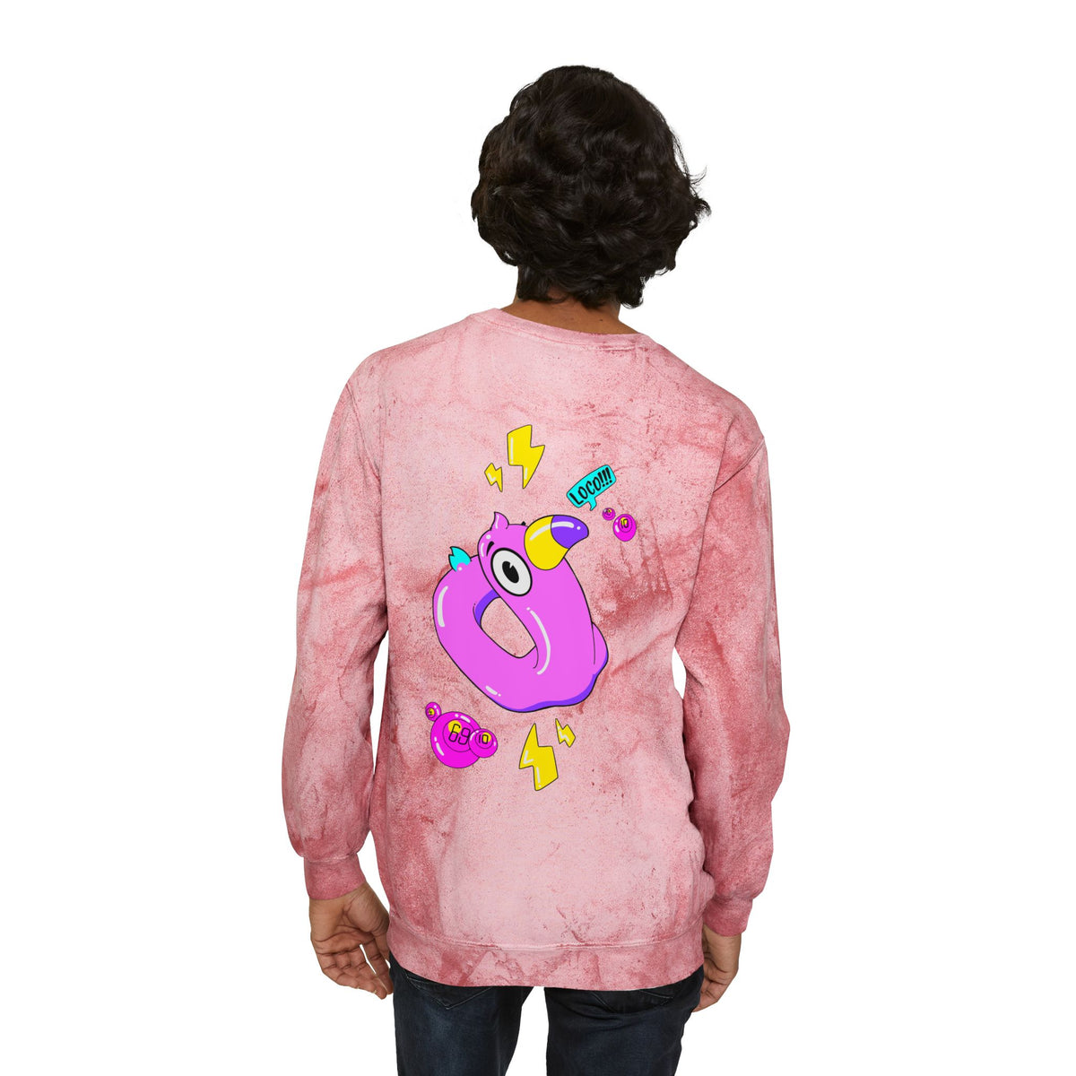 Color Blast Crewneck Sweatshirt — Flamingo Tie-Dye Design