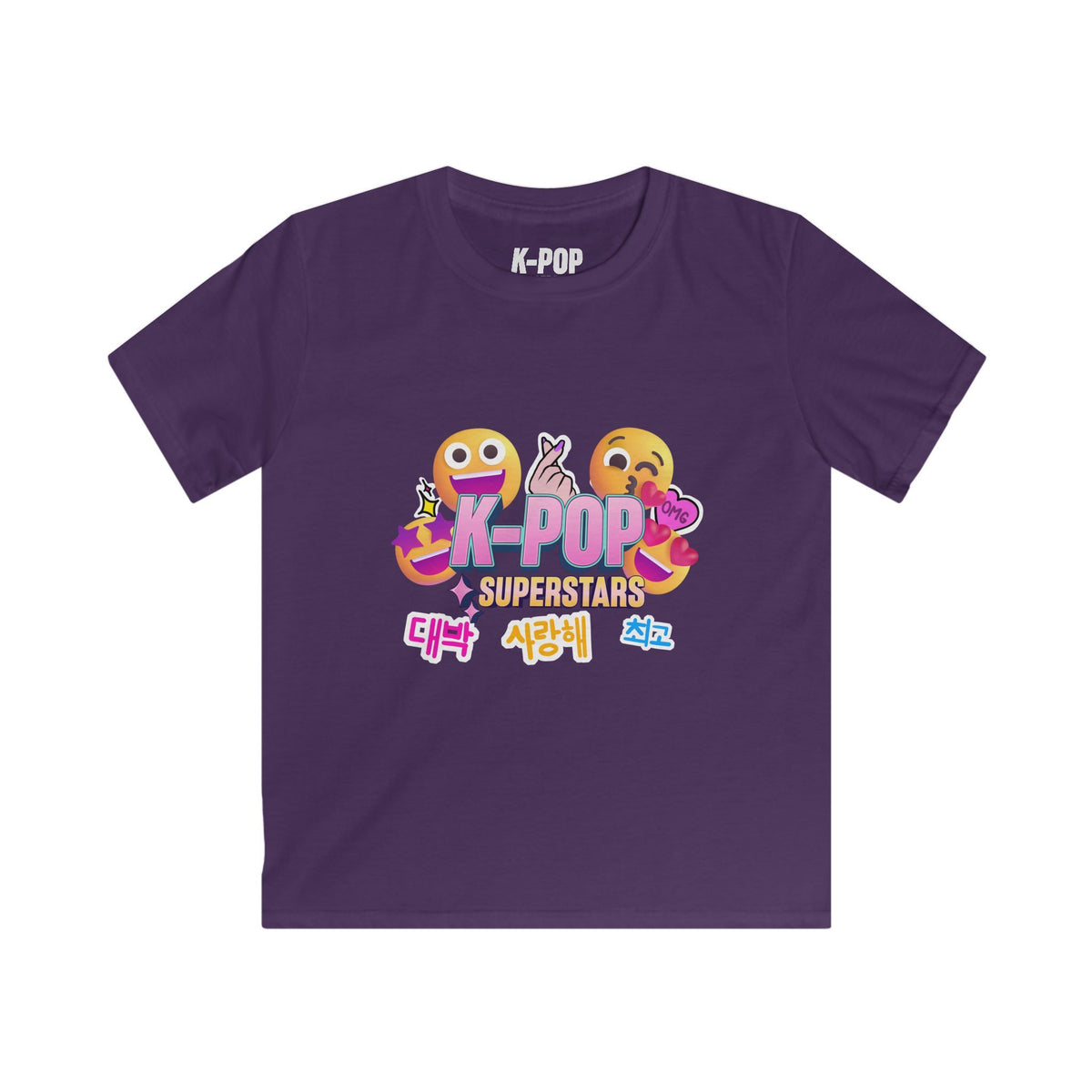 K-Pop Superstars Kids Tee — Cute Emoji & Hangul Graphic T-Shirt