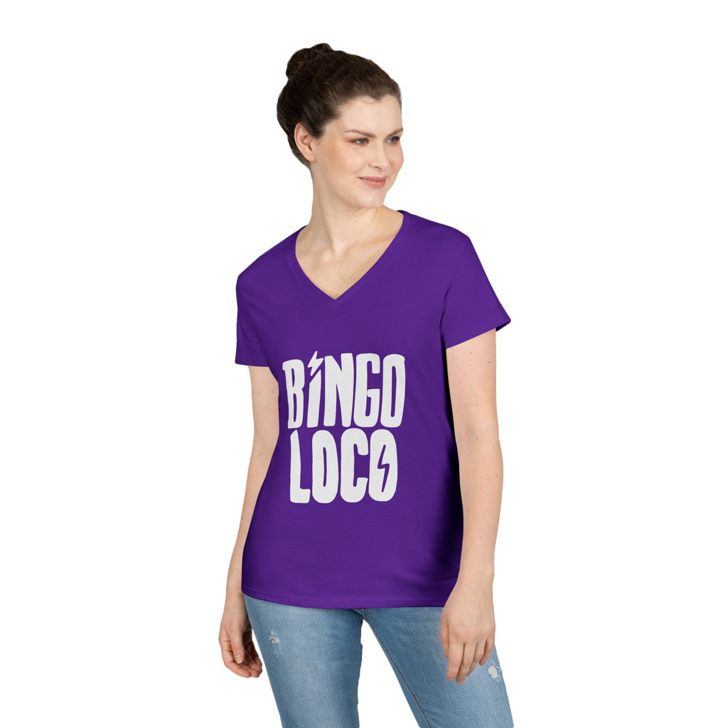 Bingo Loco V-Neck Tee — Retro Lightning Logo Women's T-Shirt