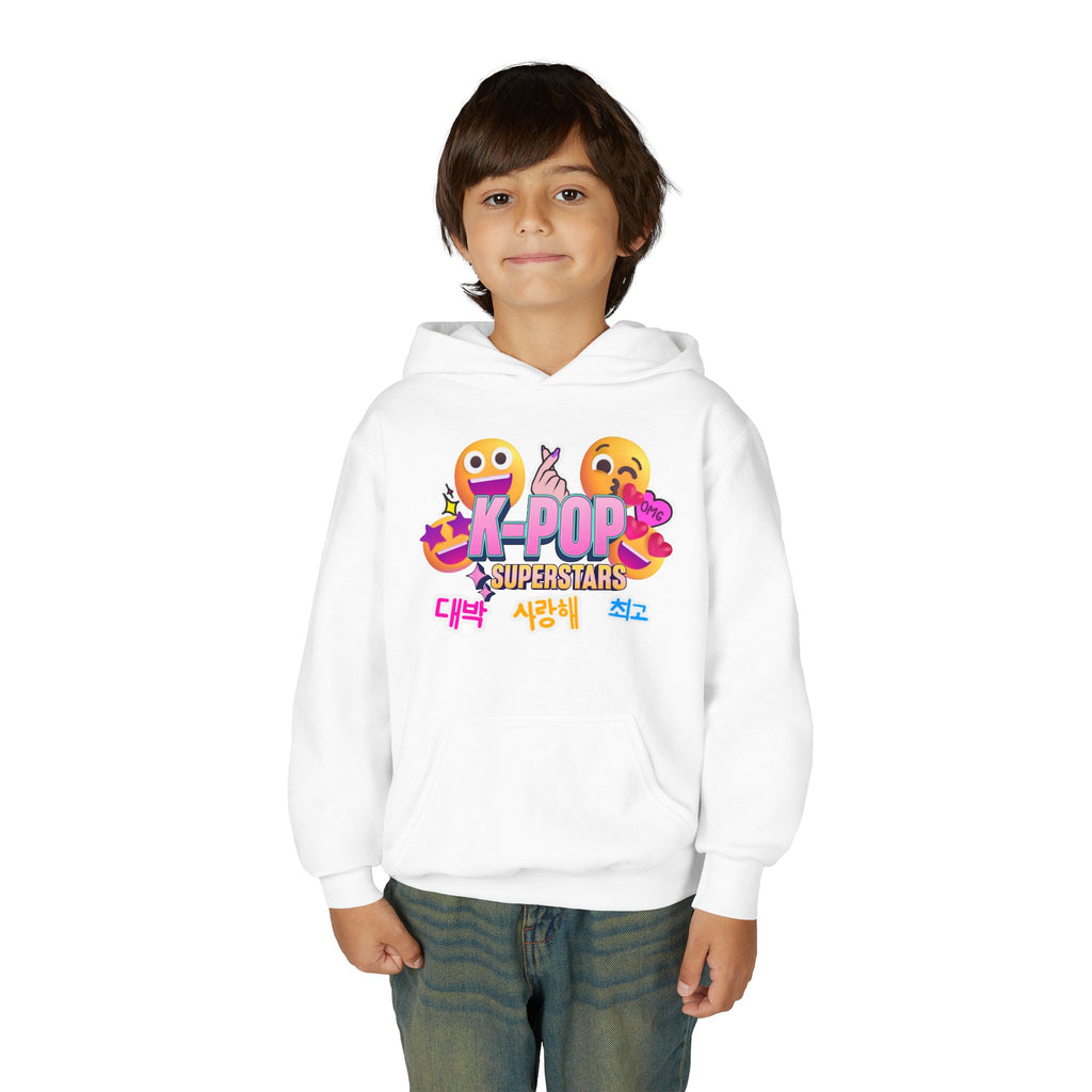 K-Pop Superstars Kids Hoodie — Cute Emoji Graphic Sweatshirt