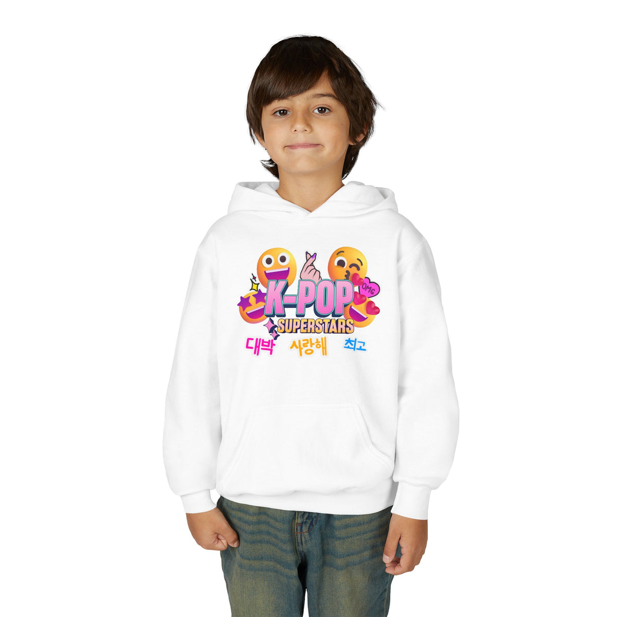 K-Pop Superstars Kids Hoodie — Cute Emoji Graphic Sweatshirt