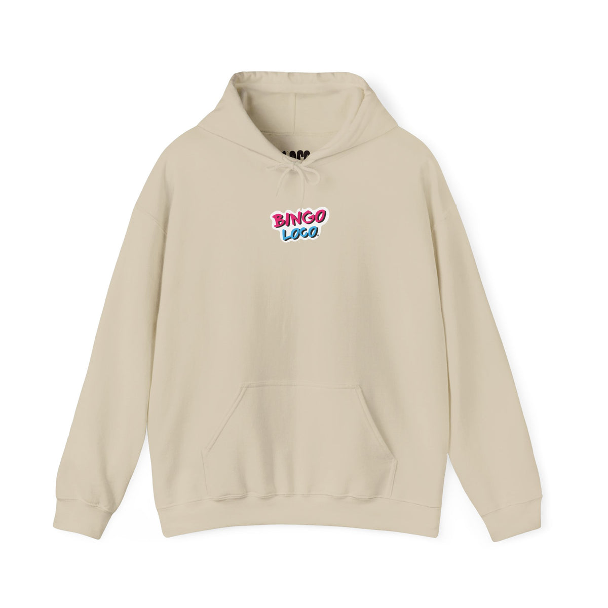Bingo Logo Hoodie — Retro Pink & Blue Minimal Chest Graphic
