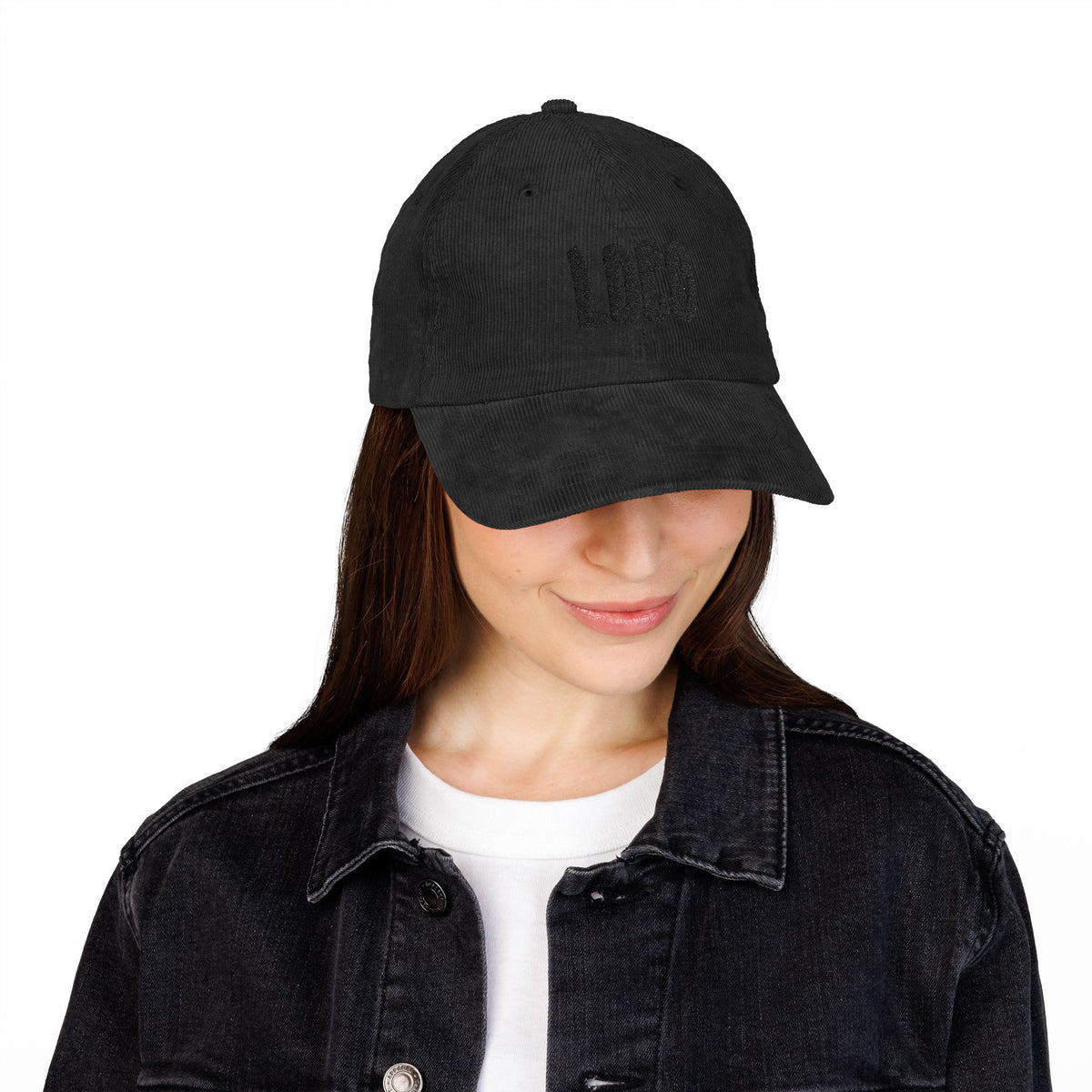 Vintage Corduroy Cap — Embroidered Black on Black Logo
