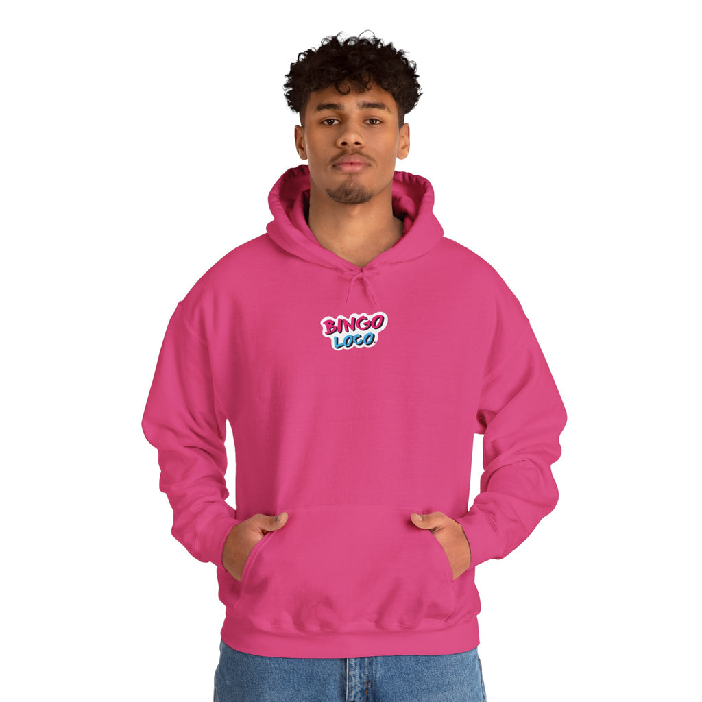 Bingo Logo Hoodie — Retro Pink & Blue Minimal Chest Graphic