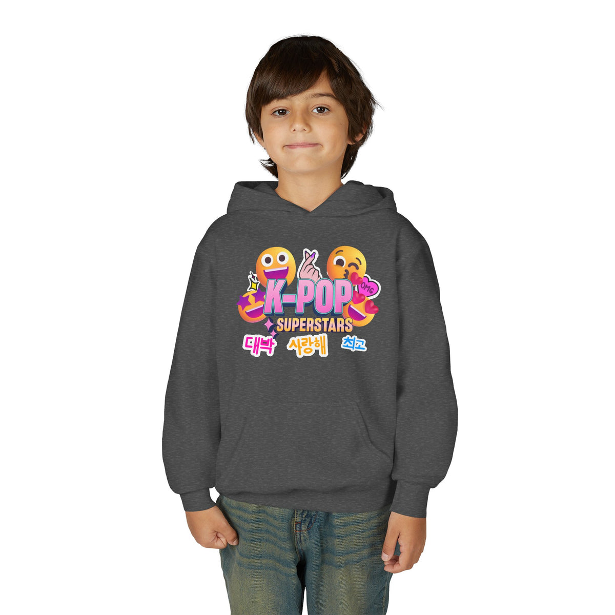 K-Pop Superstars Kids Hoodie — Cute Emoji Graphic Sweatshirt