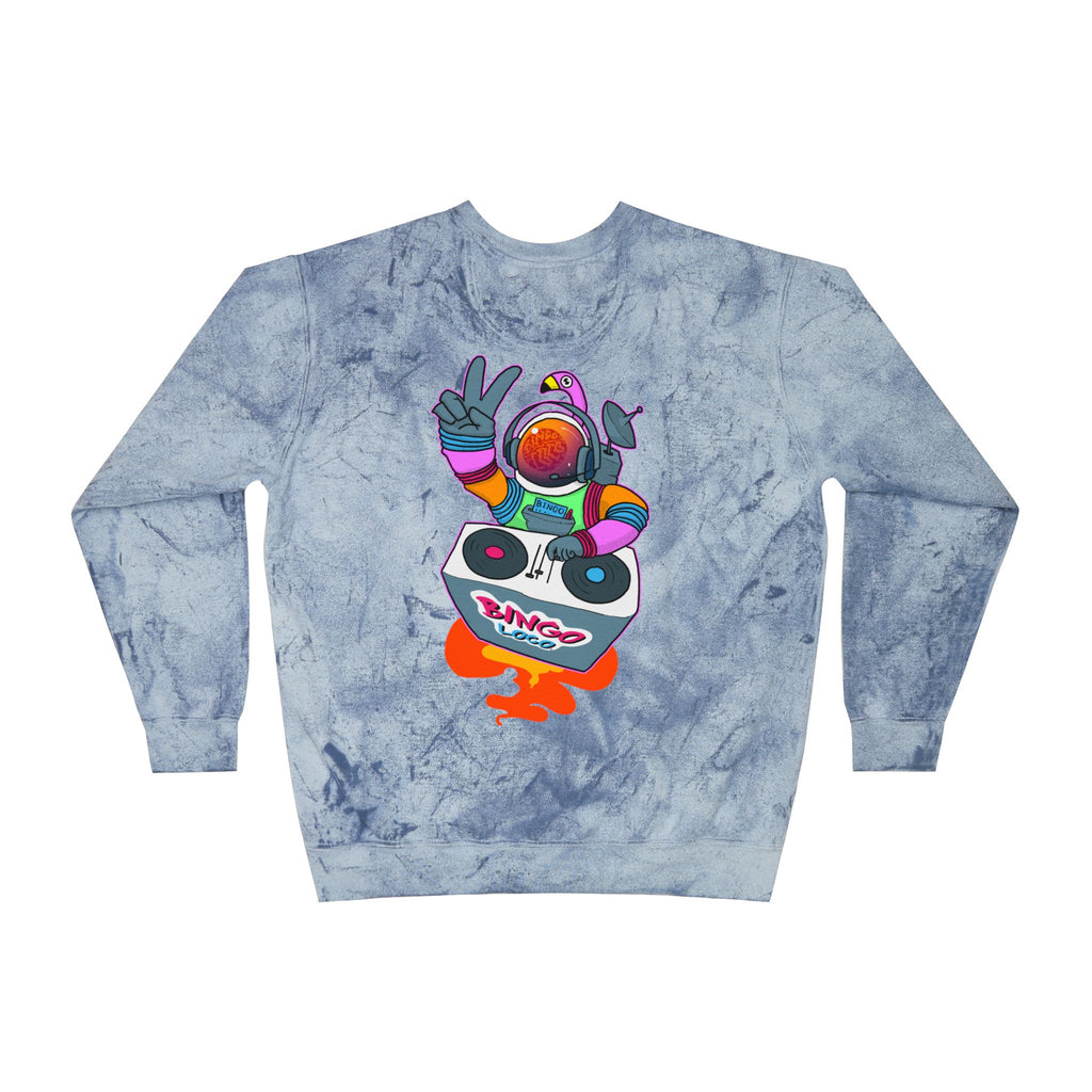 Color Blast Crewneck Sweatshirt — Retro Astronaut DJ Tie-Dye Design