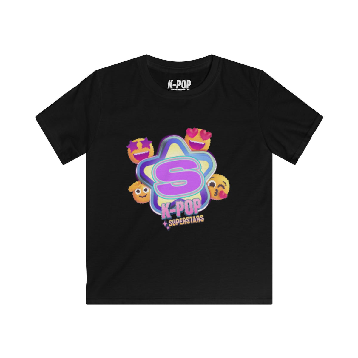 Kids K-Pop Superstar Tee — Cute Star & Emoji Graphic