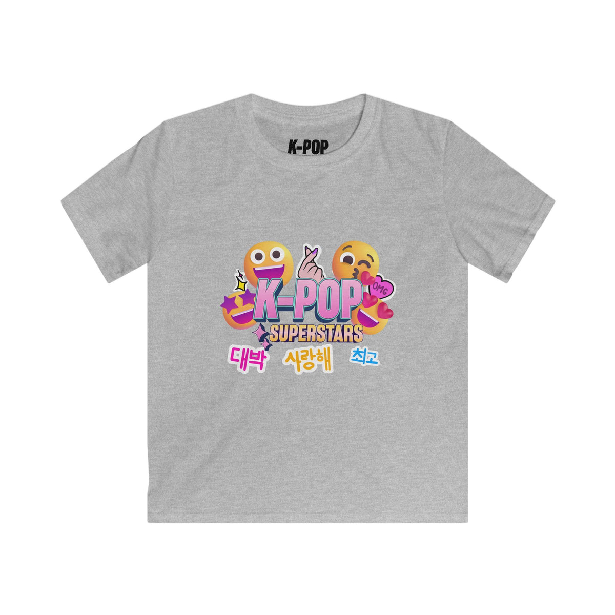 K-Pop Superstars Kids Tee — Cute Emoji & Hangul Graphic T-Shirt