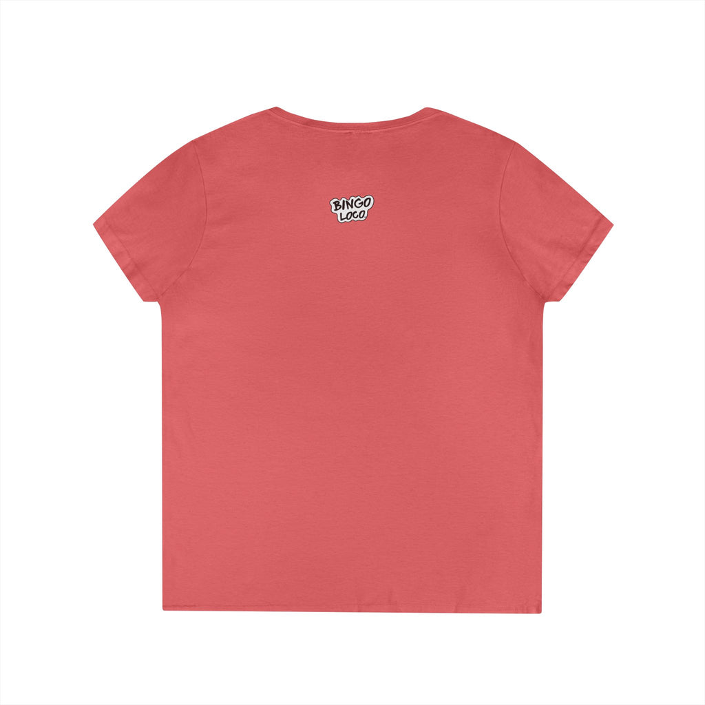 Ladies' V-Neck T-Shirt — Cute Pink Donut Character Graphic Tee