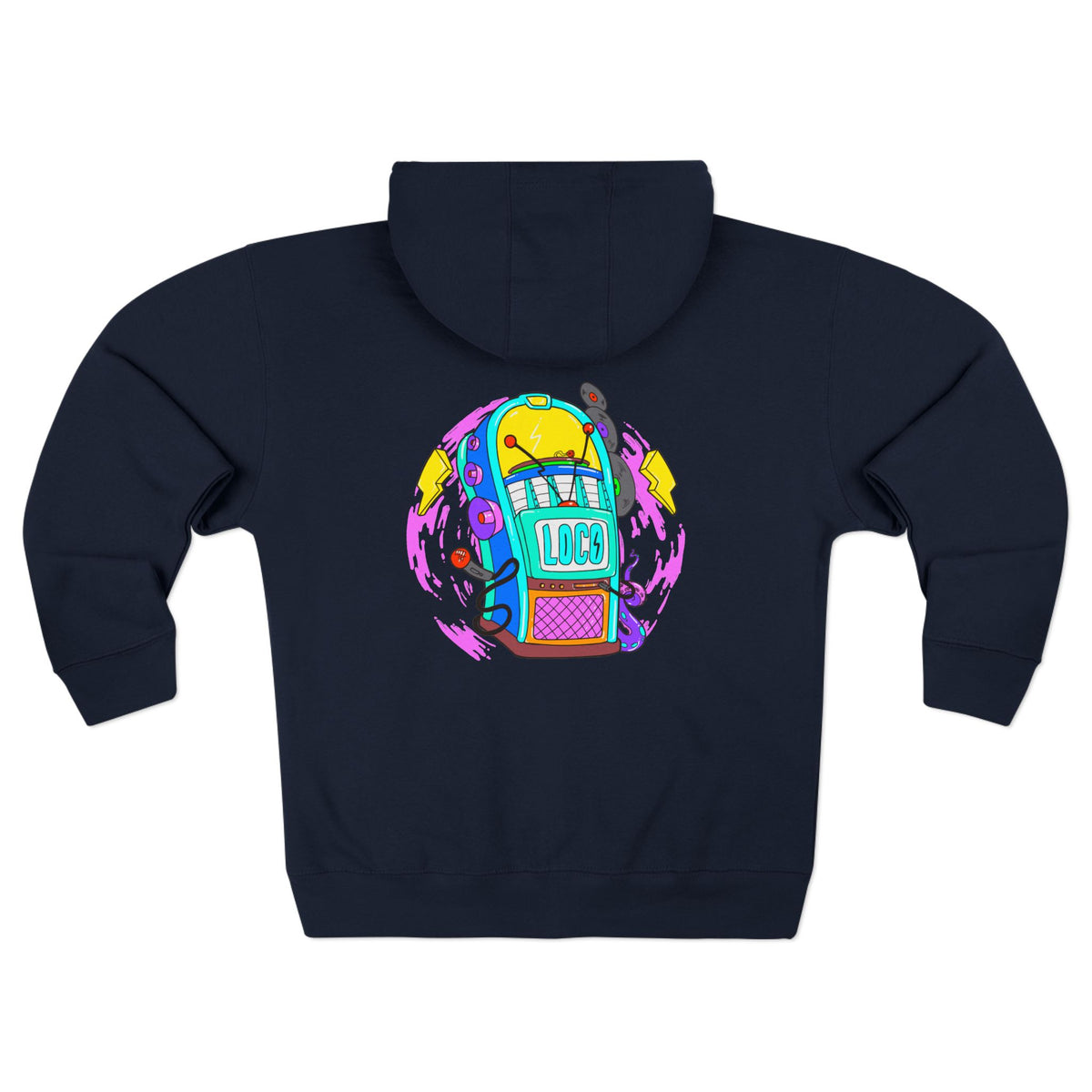 Retro Jukebox Zip Hoodie — Colorful Music Graphic Hoodie